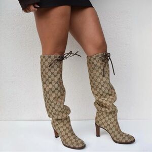 Gucci Tan Signature Heeled Boots